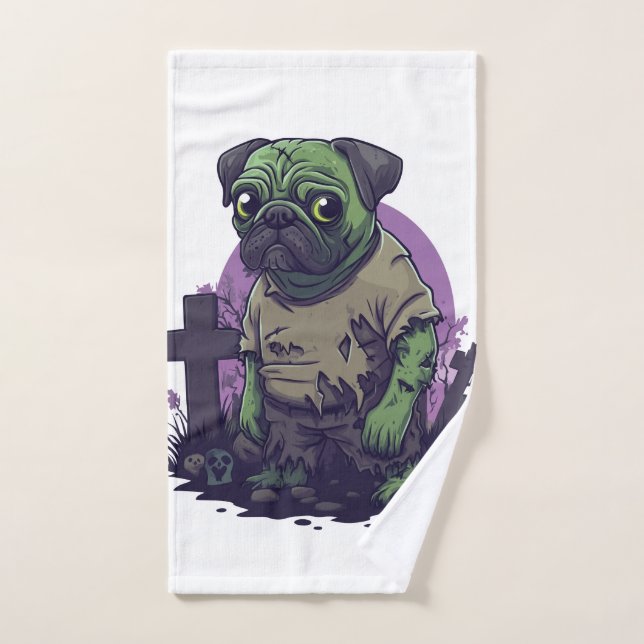 Toalha De Mão Pug Zumbi � Cachorro Engraçado de Halloween (Toalha de mão)