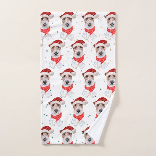 Toalha De Mão Raça de Cão Wire Fox Terrier Estrelas de Natal (Toalha de mão)