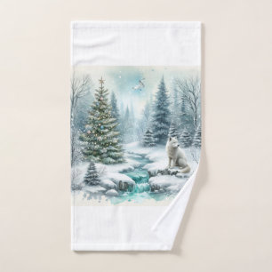Toalha De Mão Raposa Ártica de Natal Branco