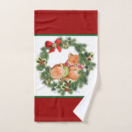 Toalha De Mão Renas Fox de Natal Fofo com Coroa de Natal Vermelh