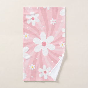 Toalha De Mão Retro Groovy Pink Sunshine Daisy Floral Hippie