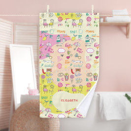 Toalha De Mão Rosa Pastel Feminino Kawaii Doodle