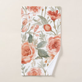 Toalha De Mão Rosas Laranja Aquarela Botânica Coral Floral