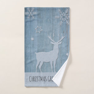 Toalha De Mão Rustic Blue Wood Reindet — Natal