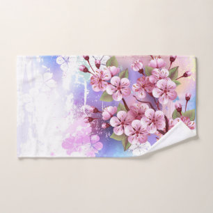 Toalha De Mão Sakura rosa no fundo da pintura