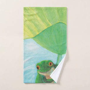Toalha De Mão Sapo verde em Lily Pad