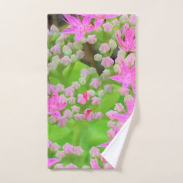 Toalha De Mão Sedum Suculto Rosa Quente com Folhas Verdes Inchad