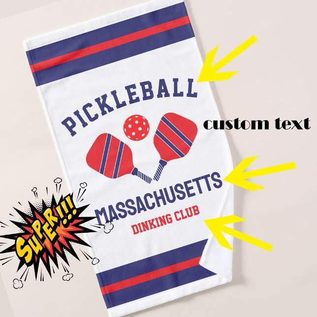 Toalha De Mão Seletor personalizável (Customizable pickleball hand towel with blue and red pickleball paddles)