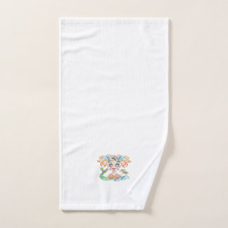 Toalha De Mão Sereia Bonita com Tartaruga em Branco