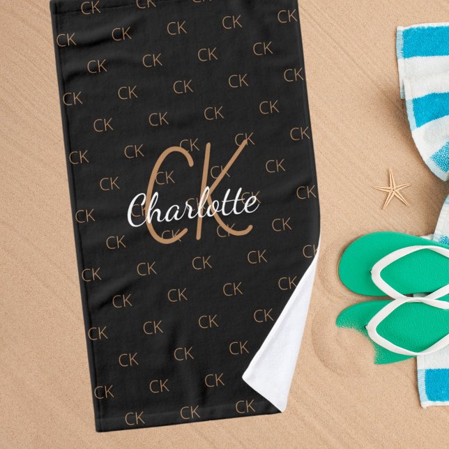 Toalha De Mão Sinais de monograma de ouro preto (Criador carregado)