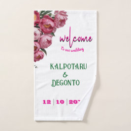 Toalha De Mão Sinal de Boas-Vindas de Casamento Floral Rosa Eleg