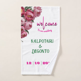 Toalha De Mão Sinal de Boas-Vindas de Casamento Floral Rosa Eleg