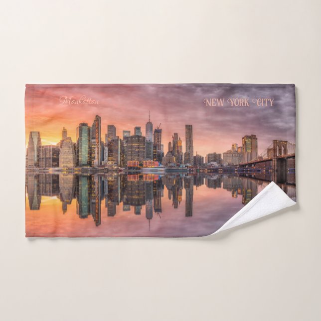 Toalha De Mão Skyline de Nova Iorque de Texto Personalizado (Toalha de mão)