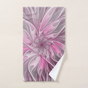 Toalha De Mão Sonho de Flor Fractal Rosa, Padrão de Fantasia Flo