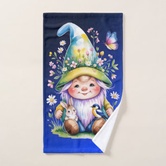Toalha De Mão Spring Gnome with Bunny and Bluebird