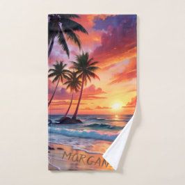 Toalha De Mão Sunset de praia tropical personalizado | Esporte C