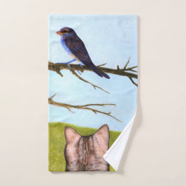 Toalha De Mão Tabby Cats Fala com Pássaros