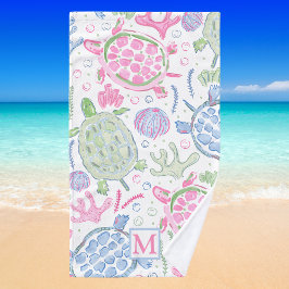 Toalha De Mão Tartarugas Marinhas em Aquarela Monograma Préppy C