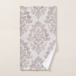 Toalha De Mão Taupe Suave Damasco Aquarela Floral Clássico