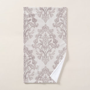 Toalha De Mão Taupe Suave Damasco Aquarela Floral Clássico