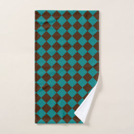 Toalha De Mão Teal Brown Checker Diamond Pattern