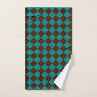 Toalha De Mão Teal Brown Checker Diamond Pattern