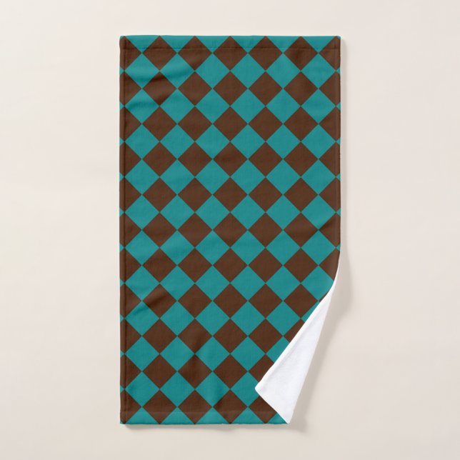 Toalha De Mão Teal Brown Checker Diamond Pattern (Toalha de mão)