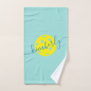 Toalha De Mão Teal de Nome de Script de Pickleball Personalizado