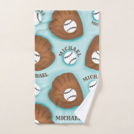 Toalha De Mão Tema do Esporte Padrão da Bola de Beisebol e Nome 