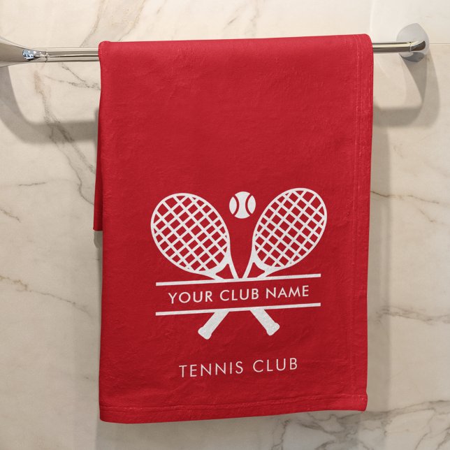 Toalha De Mão Tênis da Equipe de Nomes Simples Modernos Vermelho (Red and White Tennis Rackets Motif Hand Towel)