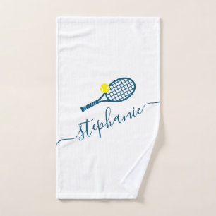 Toalha De Mão Tênis Personalizado Script Monograma Azul
