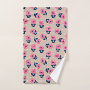 Toalha De Mão Teste padrão de bolinhas floral bege e cor-de-ros