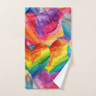 Toalha De Mão Tie Dye Groovy Hearts Colorful Orange, Red, Green