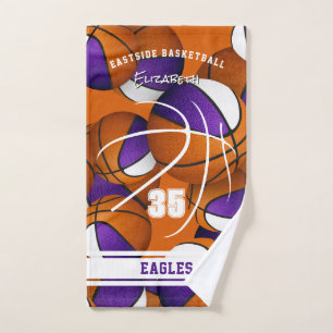 Toalha De Mão time de basquete branco roxo colore nome de atleta