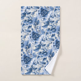 Toalha De Mão Toile francesa e toile de Jouy. Azul.