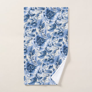 Toalha De Mão Toile francesa e toile de Jouy. Azul.