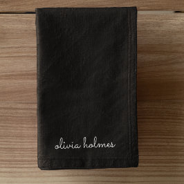 Toalha De Mão Trendy Monograma | Nome do Script Preto Moderno