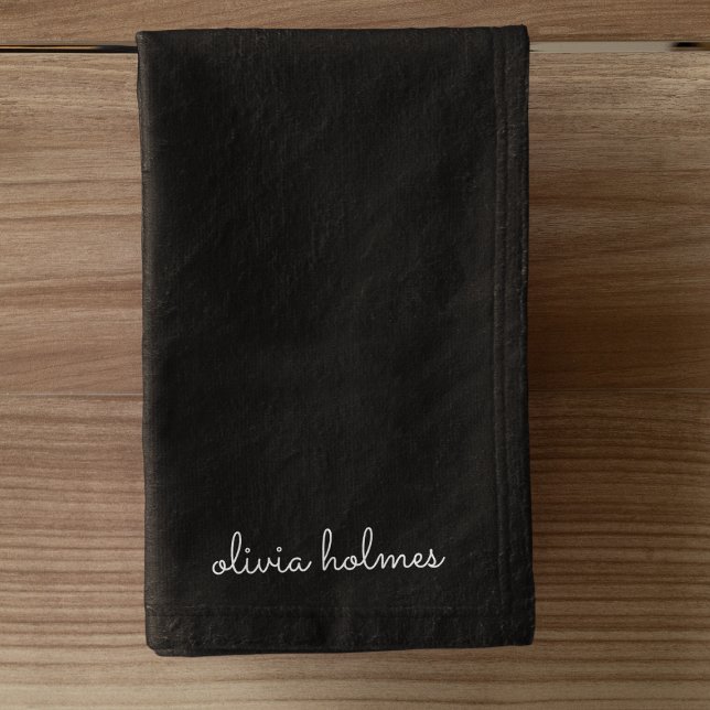 Toalha De Mão Trendy Monograma | Nome do Script Preto Moderno (Criador carregado)