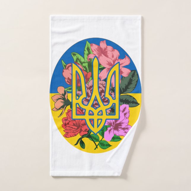 Toalha De Mão Tridente ucraniano e bandeira da Ucrânia com flore (Toalha de mão)