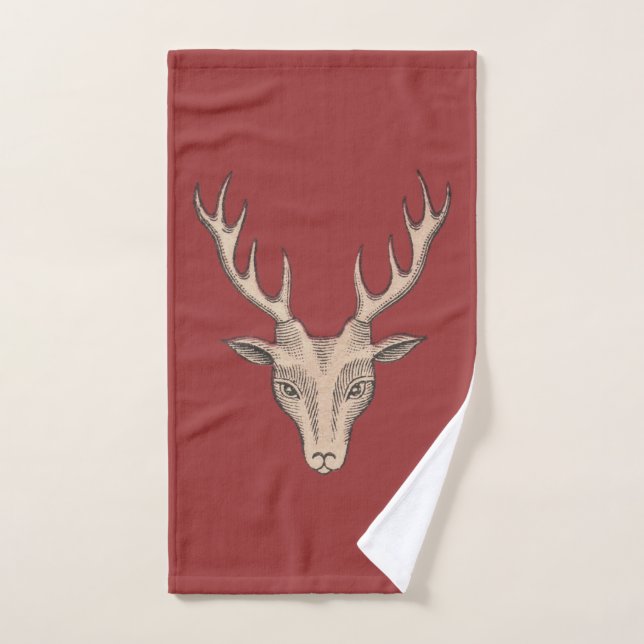 Toalha De Mão Troféu Brown Masculino Deer Head Antlers Burgundy (Toalha de mão)