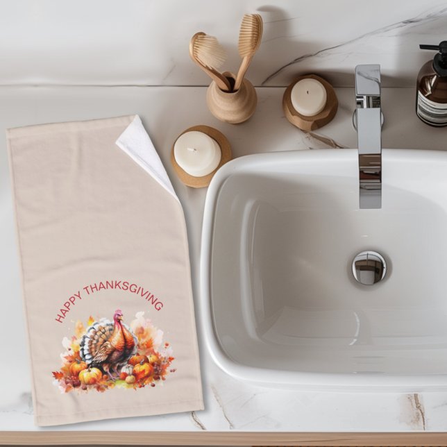 Toalha De Mão Turquia e Pumpkins em Ação de Graças de Aquarela (Criador carregado)