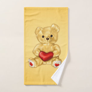 Toalha De Mão Urso de ursinho bonito com amarelo do coração pa