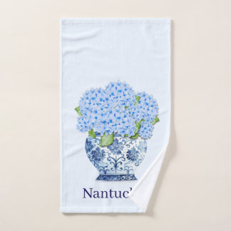 Toalha De Mão Vaso de Hidrangeas Azuis de Nantucket em Chinoiser
