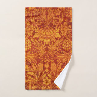 Toalha De Mão Vermelho Floral e Amarelo Dourado Wm Morris