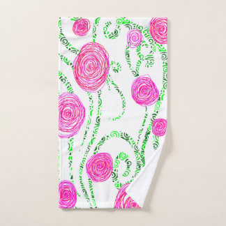 Toalha De Mão Vinhas Verdes e Flores Rosa