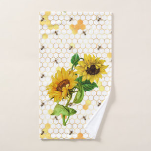 Toalha De Mão Vintage Amarelo Girassóis Abelhas Honeycomb