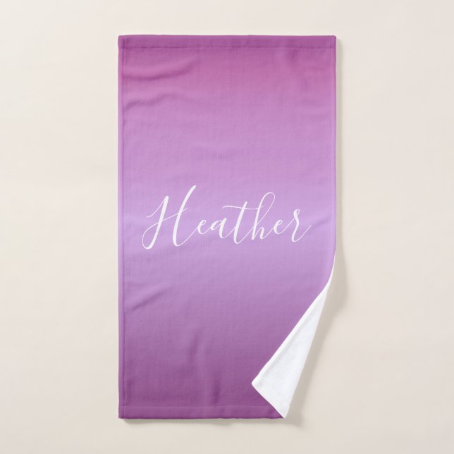 Toalha De Mão Violeta Roxa e Script Branco Personalizado (Toalha de mão)