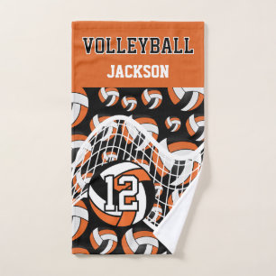 Toalha De Mão Voleibol - Laranja, Preto e Branco