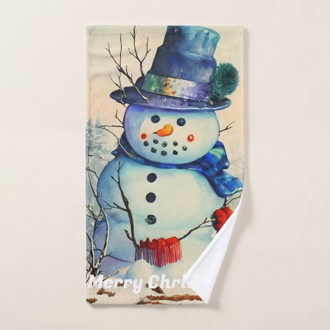 Toalha De Mão Watercolor Snowman - Toque de Mão (Toalha de mão)