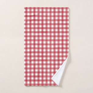 Toalha De Mão Xadrez Clássica Vermelha e Branca de Gingham Padrã